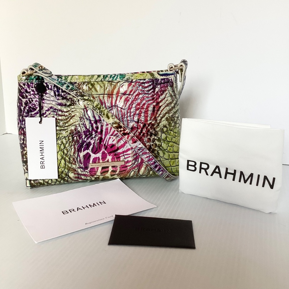 Brahmin Lorelei Wild Melbourne Shoulder Bag Green Multi Croc Leather NWT $165